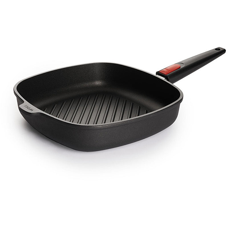 WOLL NOWO cast-iron steak pan, square 28 x 28 cm; 6.5 cm high with grooves; with removable handle 1628-1N