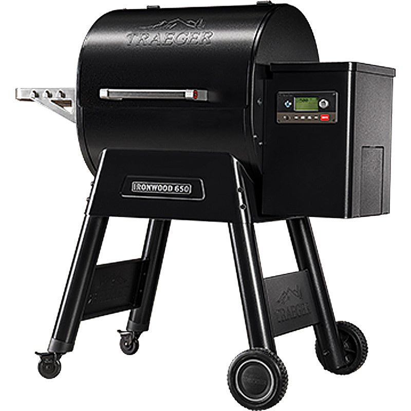 Traeger IRONWOOD 650 - SCHWARZ Pellet Grill incl. Abdeckhaube und klappbarer Frontablage im SET