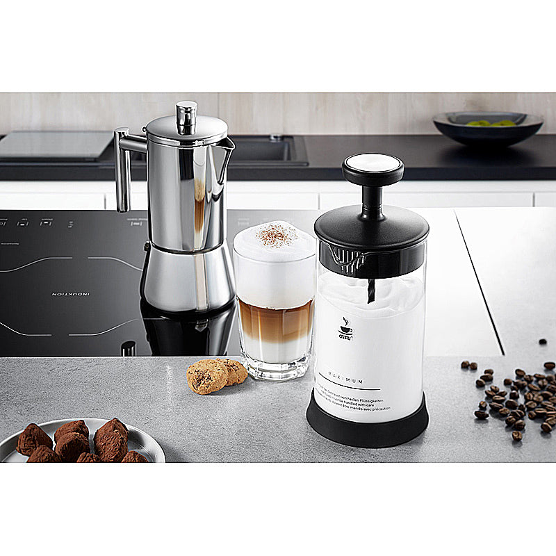 GEFU Set Milchaufschäumer ANTONIO + 2 x Latte Macchiato Gläser (350ml)