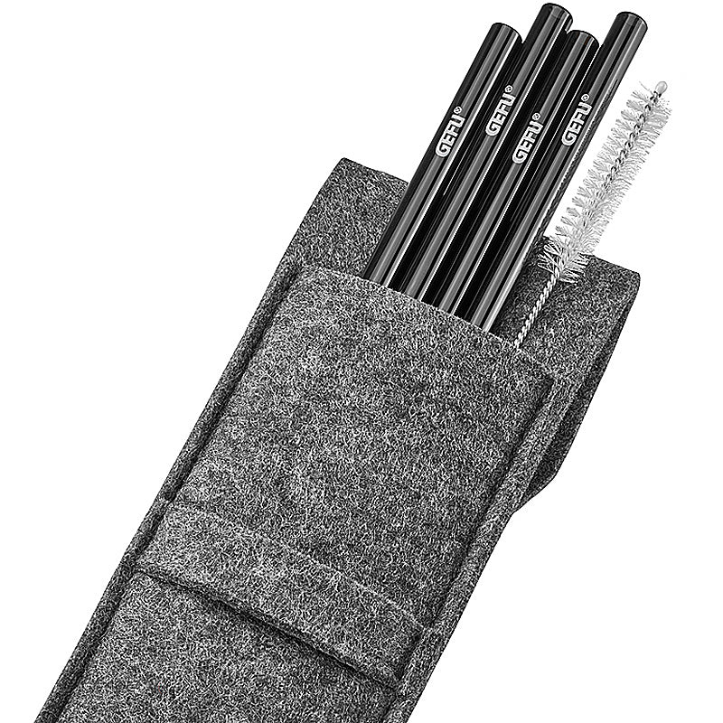GEFU Glastrinkhalm FUTURE, schwarz 18 cm, 4 Stück in Filztasche 89490
