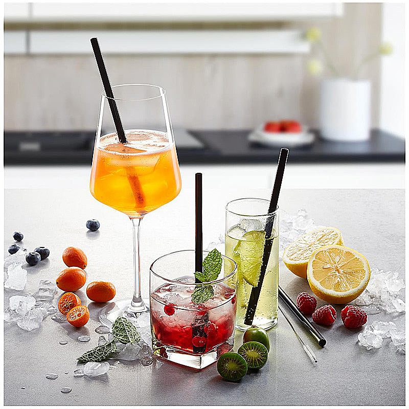 GEFU Glastrinkhalm FUTURE, schwarz 18 cm, 4 Stück in Filztasche 89490