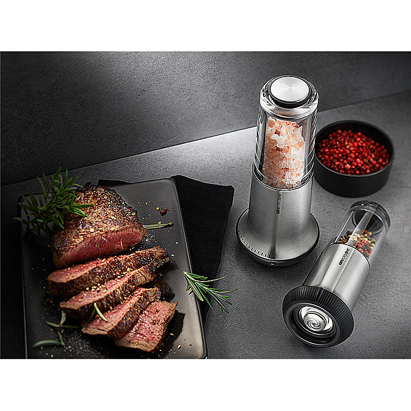 Gefu Set: Salz- oder Pfeffermühle X-PLOSION®, M + SPICEBAR Rasavat Pfeffer, ganz, bio Inhalt 80 g 00188