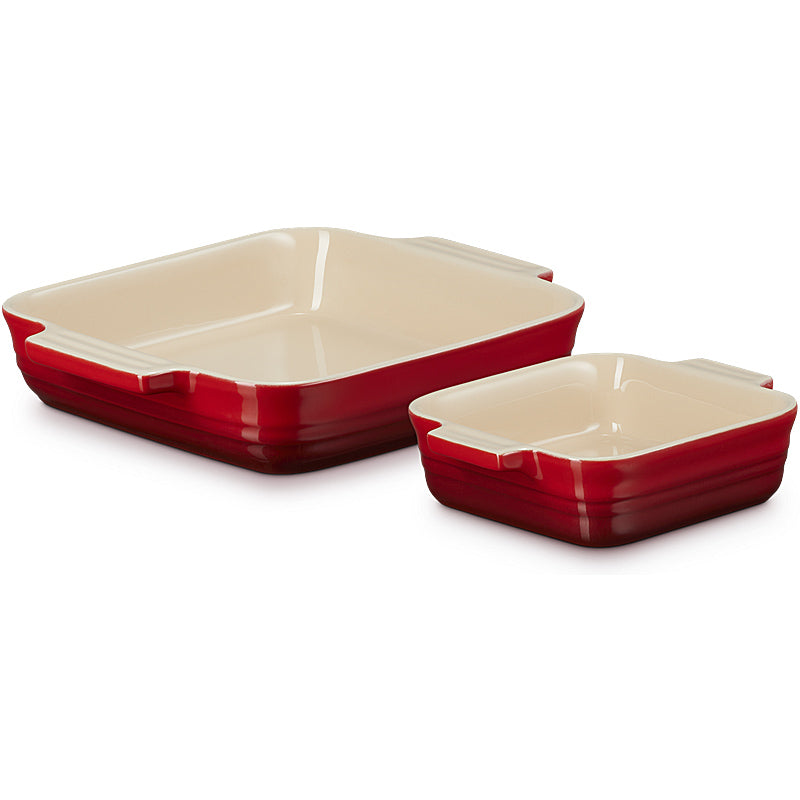 Le Creuset Auflaufform Klassik quadratisch 2er-Set 14/23 cm Kirschrot
