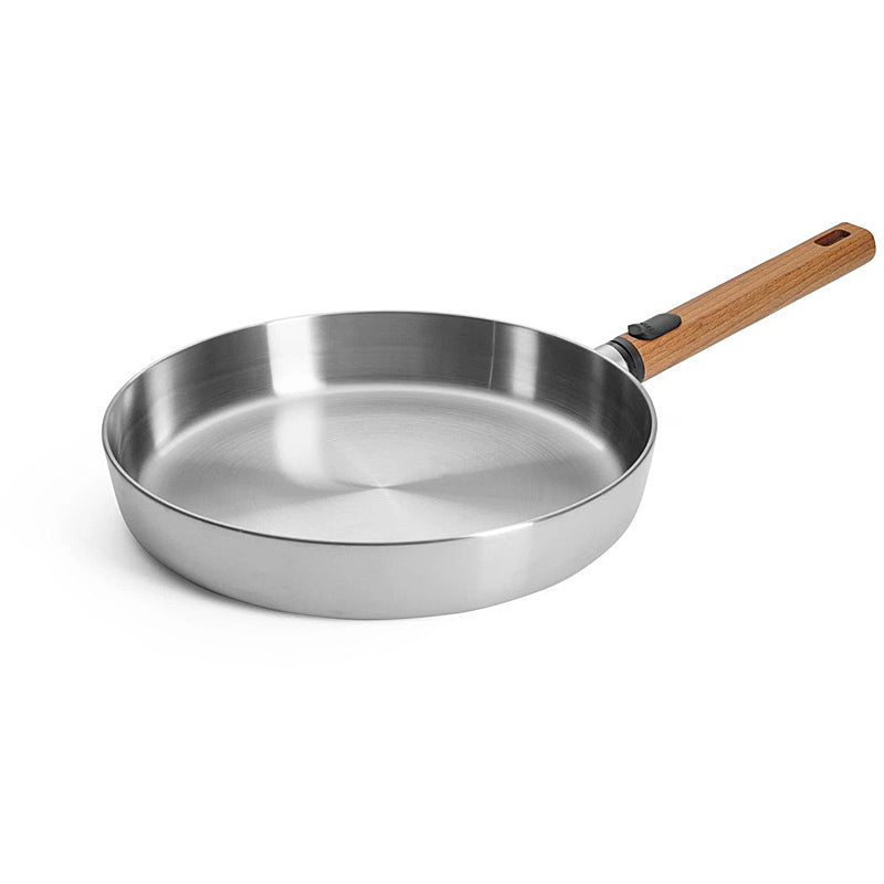 WOLL Logic Steel AHS Frying Pan Ø 28 cm - Stainless Steel, 5-Ply, Detachable Wooden Handle