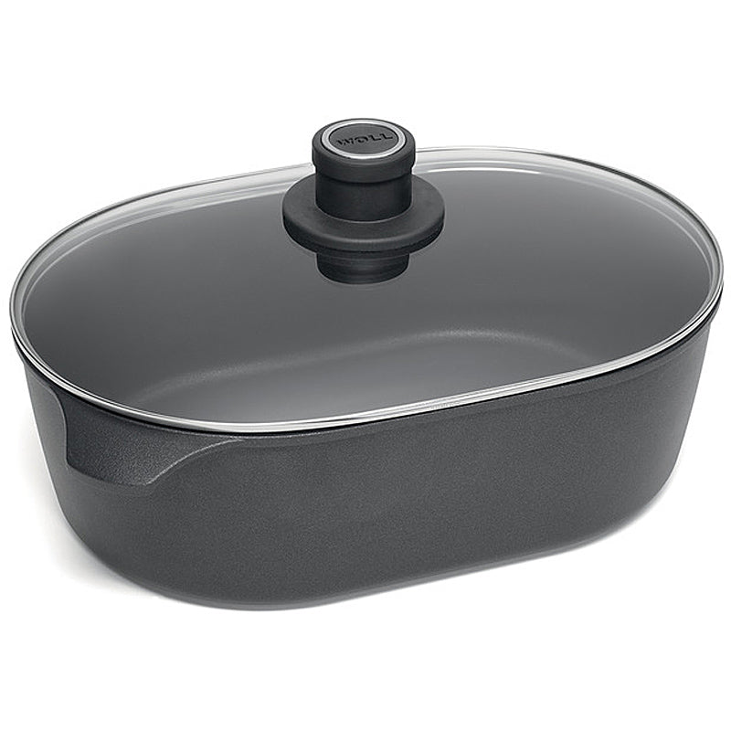 WOLL NOWO-Guss-Bräter oval, 32 x 22 cm; 12 cm hoch; 6,0 Liter; mit 2 eingegossenen Seitengriffen; inkl. Sicherheitsglasdeckel 1036N