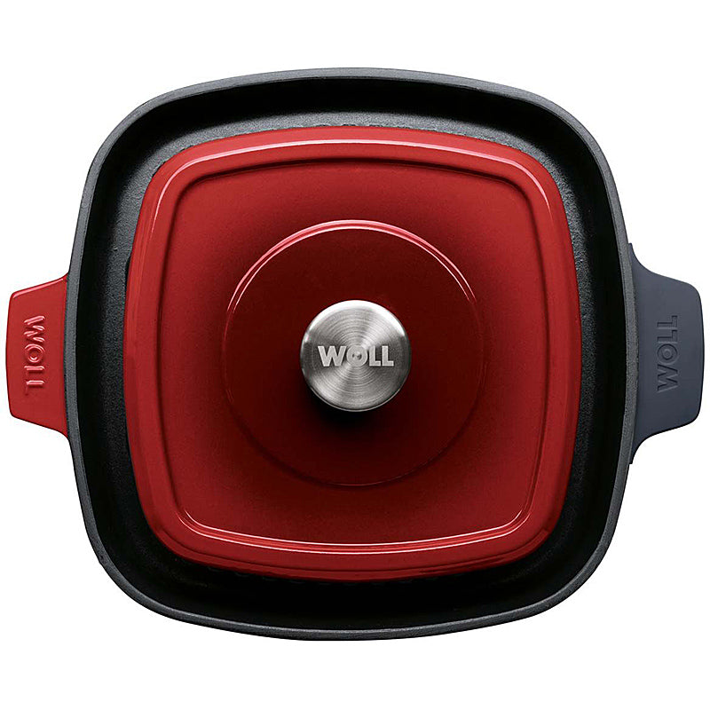 Woll Steakpfanne 28x28cm Gusseisen Silikongriffschutz mit Steakpresse 628-2CI-010 Chili Red