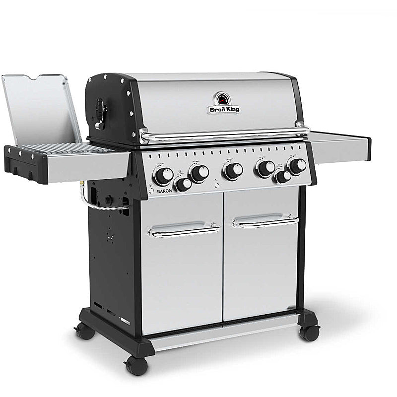 Broil King Baron S590 IR stainless steel gas grill including rotisserie set and infrared side burner