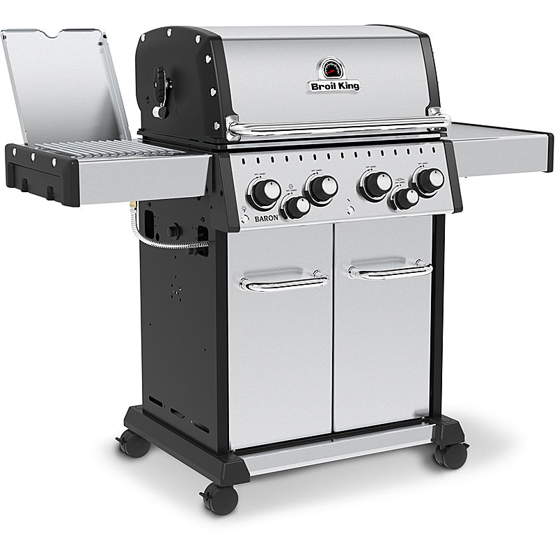 Broil King Baron S490 IR stainless steel gas grill with infrared side burner