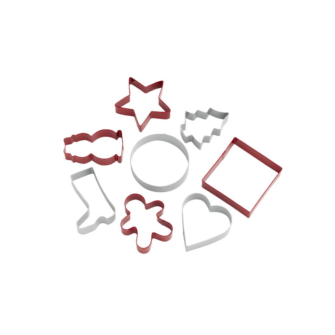 KitchenAid Family Back-Set: 8 Ausstechformen mit Stern, Tannenbaum, Stiefel, Lebkuchenmann, Herz, Kreis und Quadrat