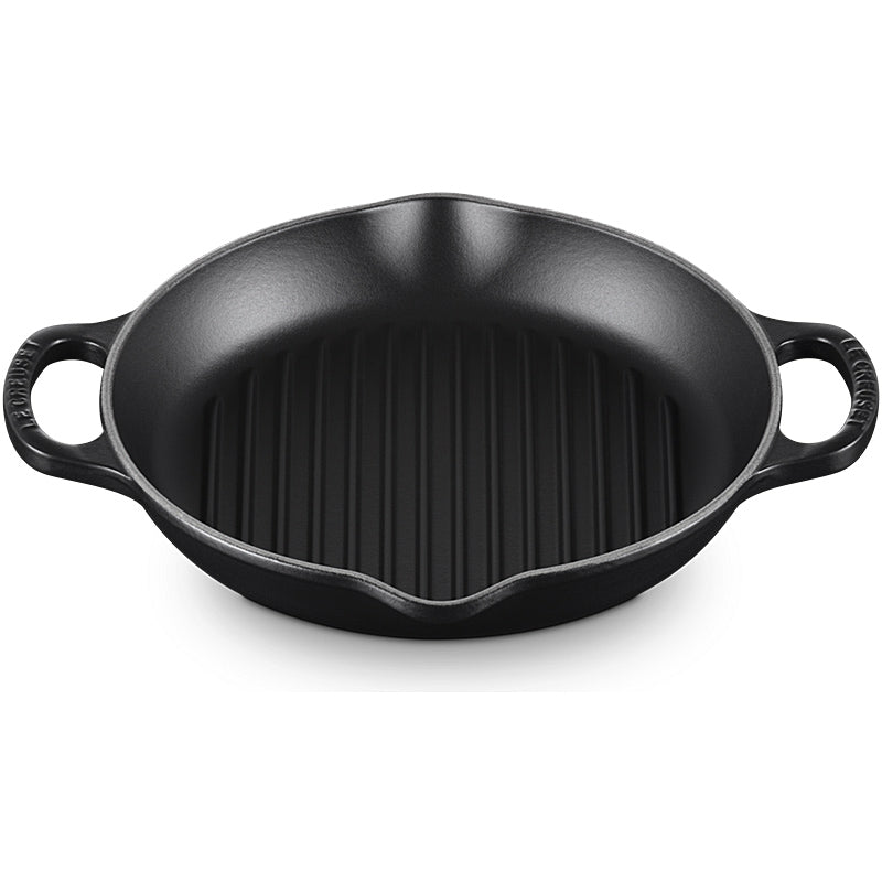 Le Creuset Grillpfanne Signature rund mit zwei Griffen Schwarz