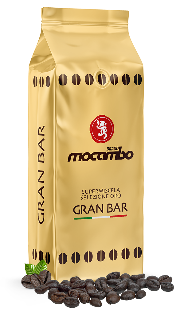 Drago mocambo Caffè Gran Bar Packung seitlich mit Kaffeebohnen