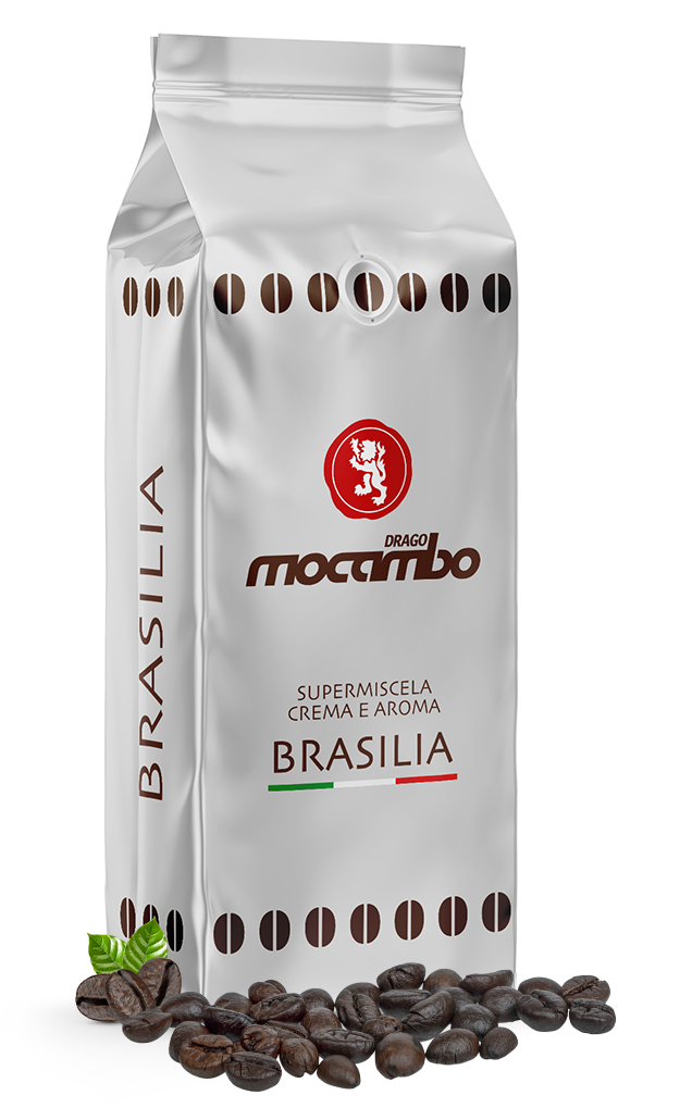 Drago mocambo Caffè Brasilia Packung seitlich mit Kaffeebohnen