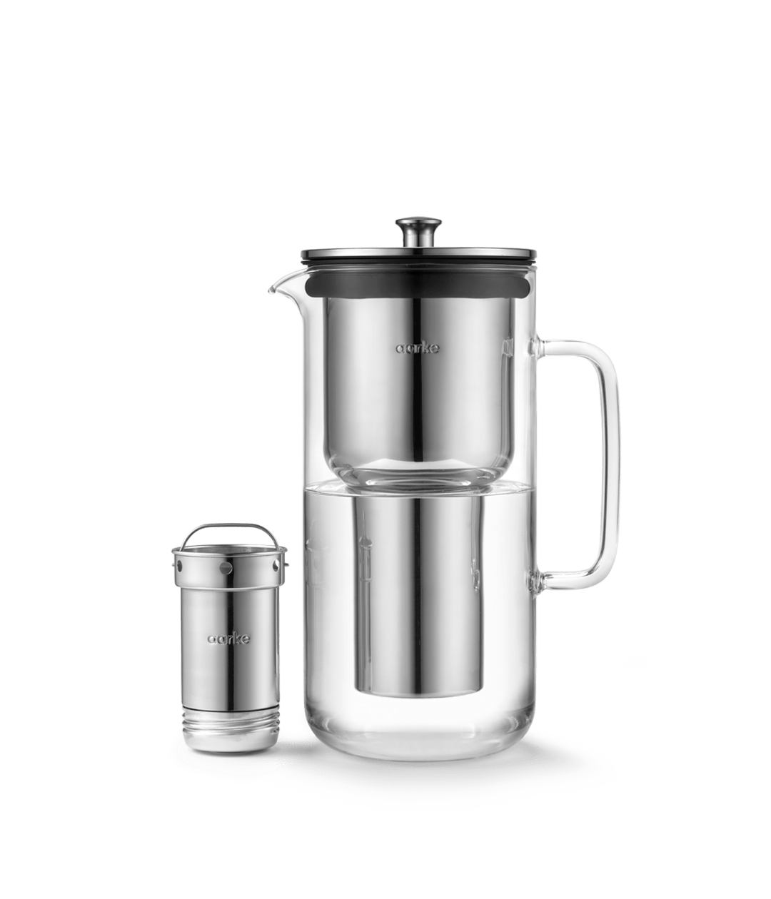 Aarke Purifier Wasserfilter Kanne aus Glas und Edelstahl 2,36 Liter