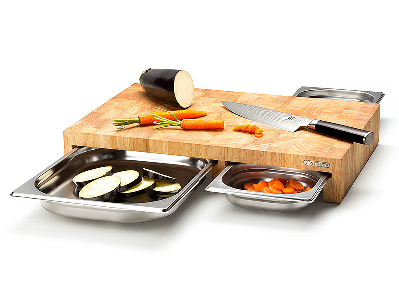 Continenta Multifunktionsbrett mit 3 Edelstahl-Schubladen, Stirnholz 4028