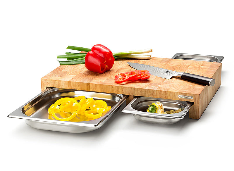 Continenta Multifunktionsbrett mit 3 Edelstahl-Schubladen, Stirnholz 4028