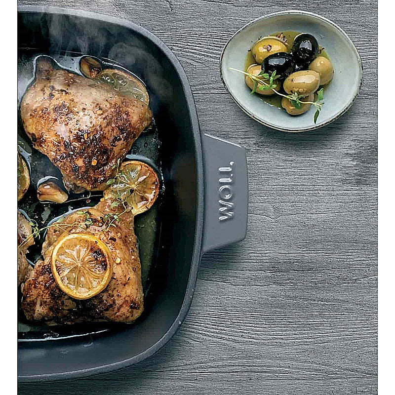 WOLL Iron Bräter 34x26cm Gusseisen mit Silikongriffschutz 7,5l Cobalt Blue