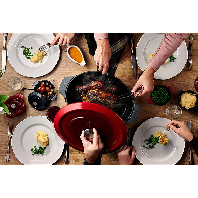 WOLL Iron Bräter 34x26cm Gusseisen mit Silikongriffschutz 7,5l Chili Red