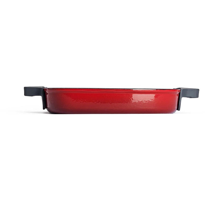 WOLL Steakpfanne 28x28cm Gusseisen Silikongriffschutz mit Steakpresse 628-2CI-010 Chili Red