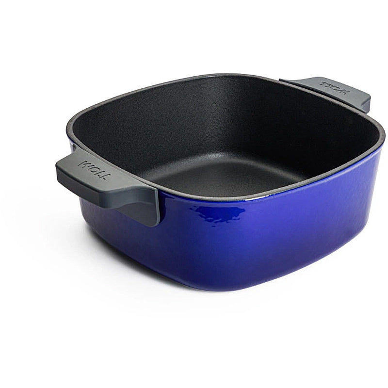 WOLL Gusskasserolle, viereckig mit Deckel, Silikongriffen - 24x24 cm 1024CI-020 Cobalt Blue