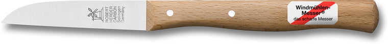 Windmühlenmesser Gemüsemesser "Klassiker", klein, nicht-rostfrei, feingepließtet, Griff Rotbuche, lang, in Klapp-Blister