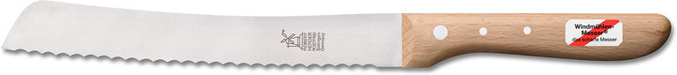 Windmühlenmesser Brotmesser "Hochgeschliffen", rostfrei, feingepließtet, Griff Rotbuche