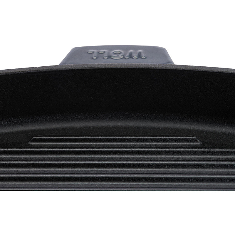 WOLL Steakpfanne 28x28cm Gusseisen Silikongriffschutz mit Steakpresse 628-2CI-030 Carbon Grey