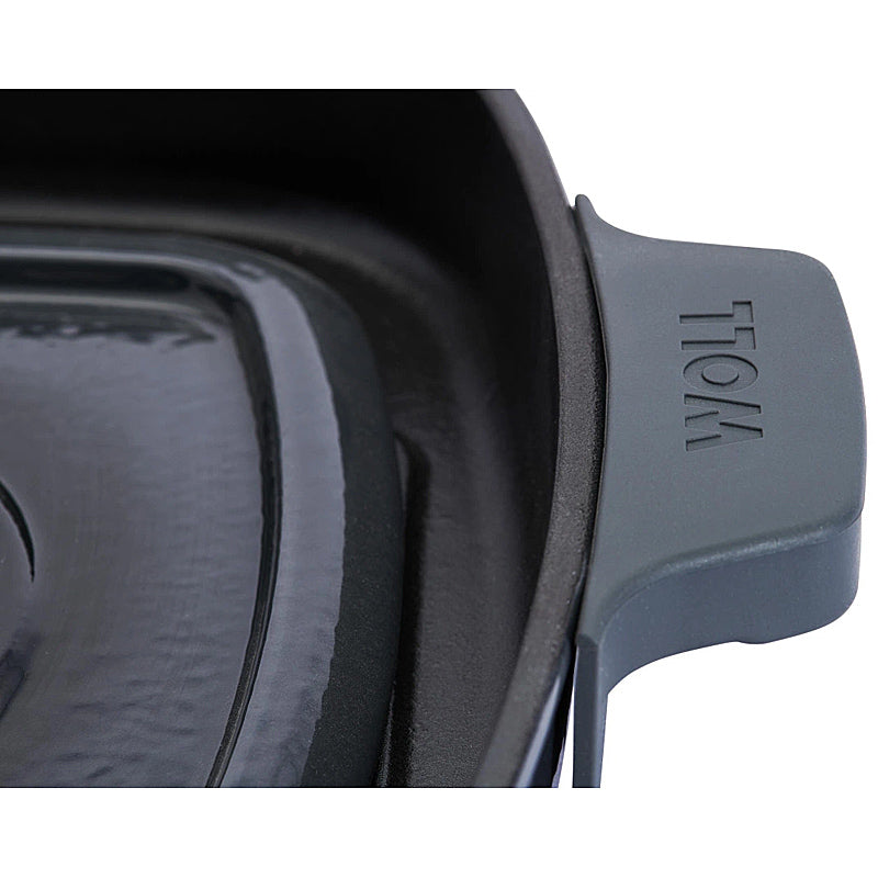 WOLL Guss-Steakpfanne, viereckig, mit Rillen, inkl. Steakpresse und Silikongriffen - 24x24 cm, Carbon Grey 624-2CI-030