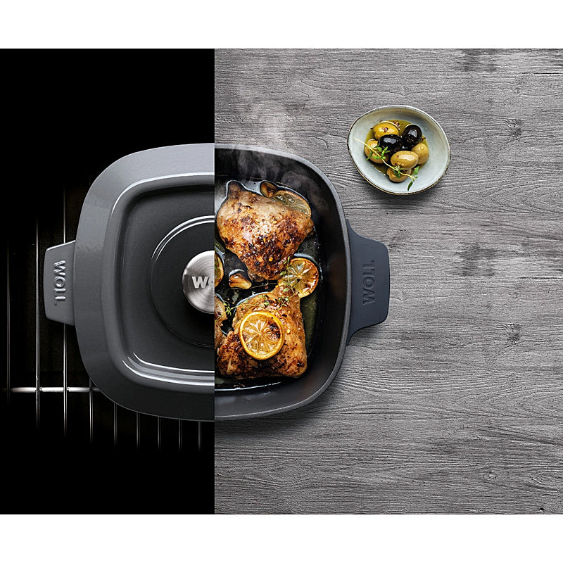 WOLL Gusskasserolle, viereckig mit Deckel, Silikongriffen - 24x24 cm 1024CI-020 Cobalt Blue