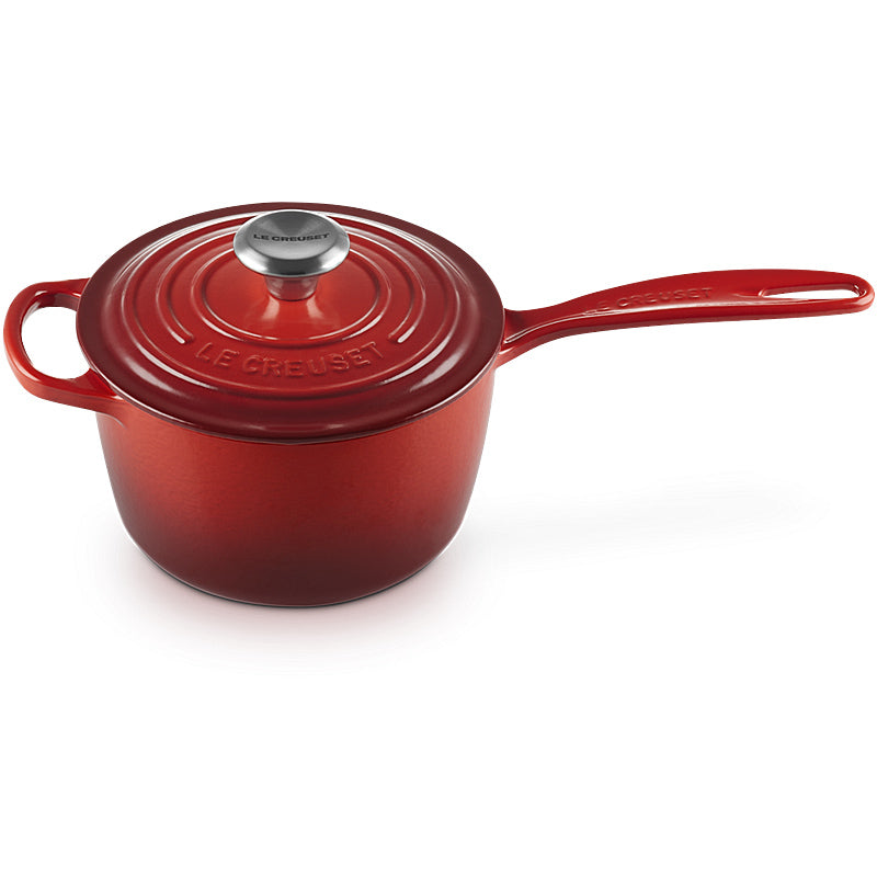 Le Creuset Stielkasserolle Signature rund mit Deckel 16cm Kirschrot