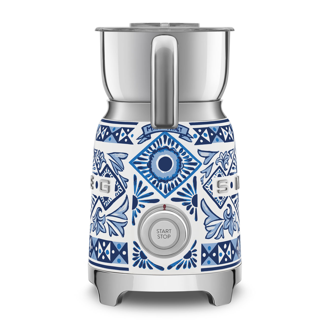 SMEG MFF01DGBEU Dolce & Gabbana Blu Mediterraneo, Milchaufschäumer, Edelstahlgehäuse, 500 W Induktions-Heizsystem