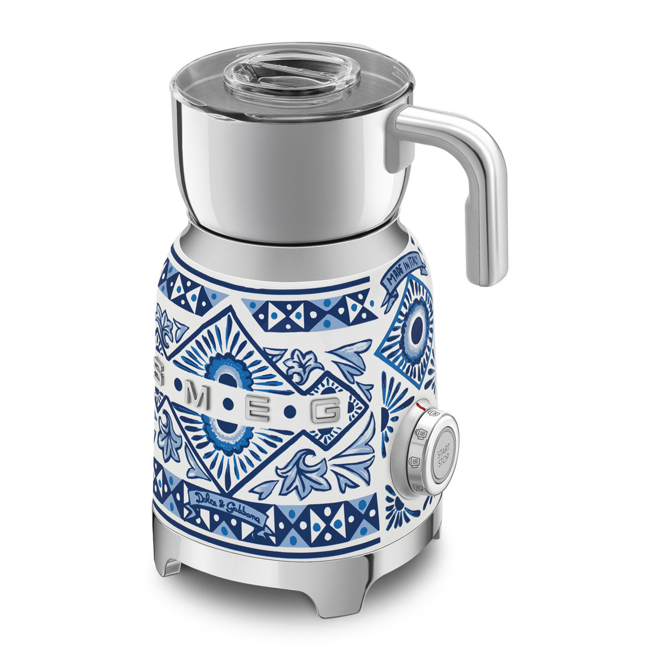 SMEG MFF01DGBEU Dolce & Gabbana Blu Mediterraneo, Milchaufschäumer, Edelstahlgehäuse, 500 W Induktions-Heizsystem
