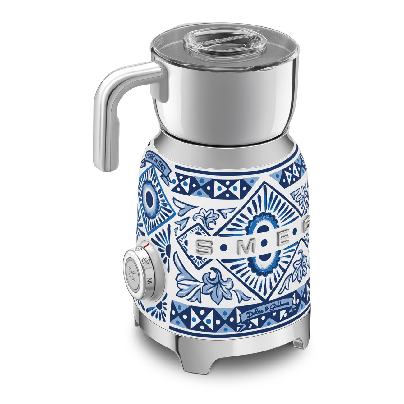 SMEG MFF01DGBEU Dolce & Gabbana Blu Mediterraneo, Milchaufschäumer, Edelstahlgehäuse, 500 W Induktions-Heizsystem
