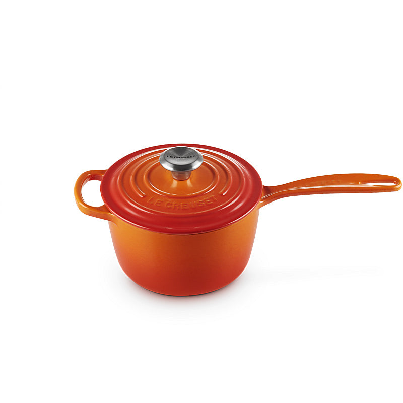 Le Creuset Stielkasserolle Signature rund mit Deckel 16cm Ofenrot