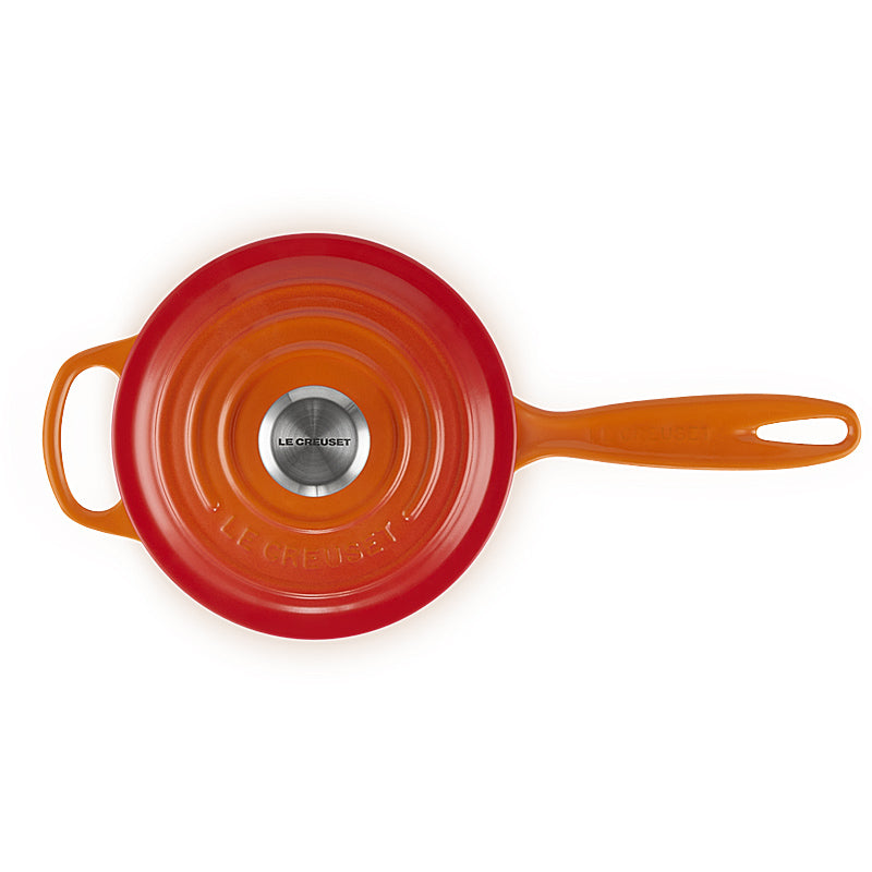 Le Creuset Stielkasserolle Signature rund mit Deckel 16cm Ofenrot