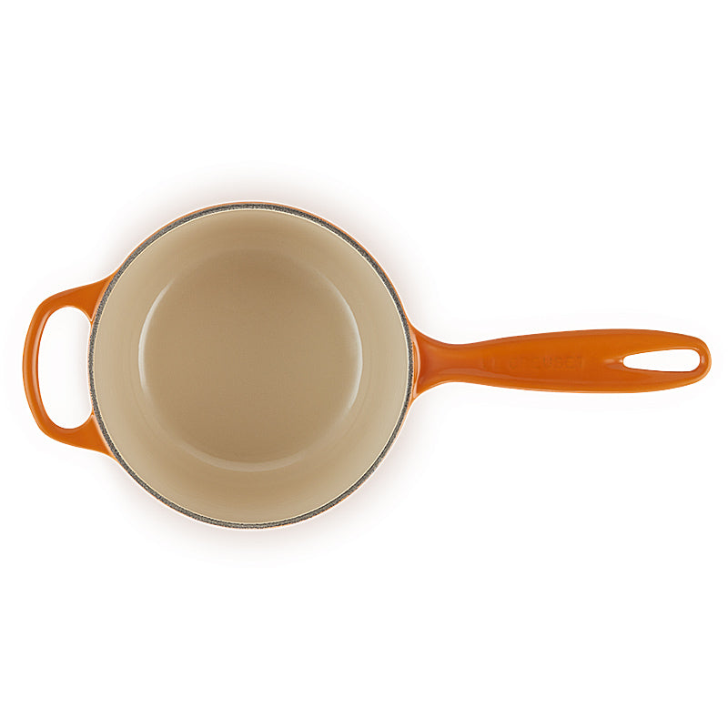 Le Creuset Stielkasserolle Signature rund mit Deckel 16cm Ofenrot