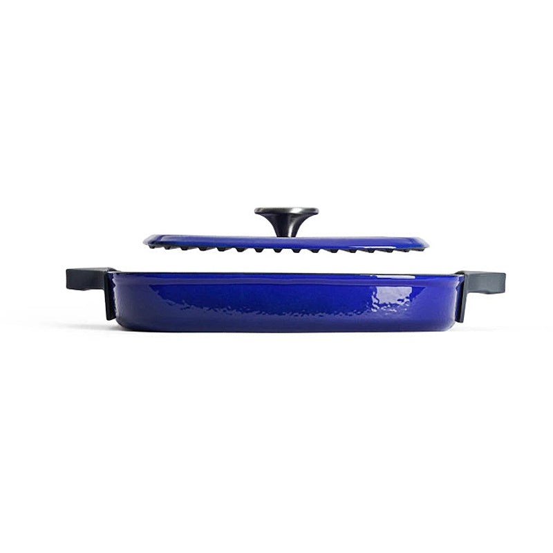 Woll Steak Pan 28x28cm Cast Iron Silicone Handle Protector with Steak Press 628-2CI-020 Cobalt Blue
