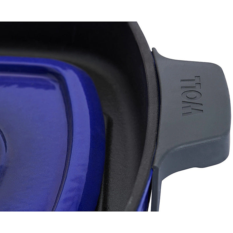 Woll Steak Pan 28x28cm Cast Iron Silicone Handle Protector with Steak Press 628-2CI-020 Cobalt Blue