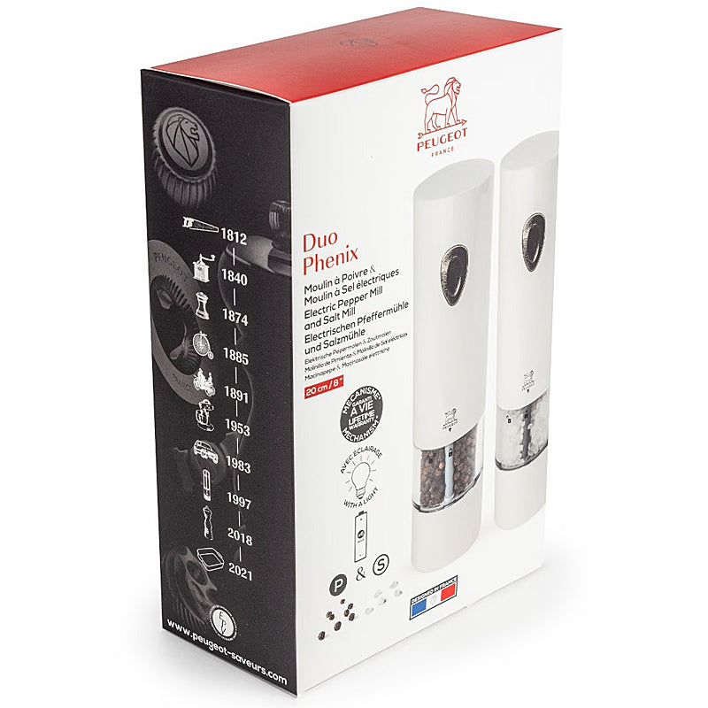 Peugeot PHENIX Duo Set Pfeffer- & Salzmühle elektrisch 20 cm Weiß