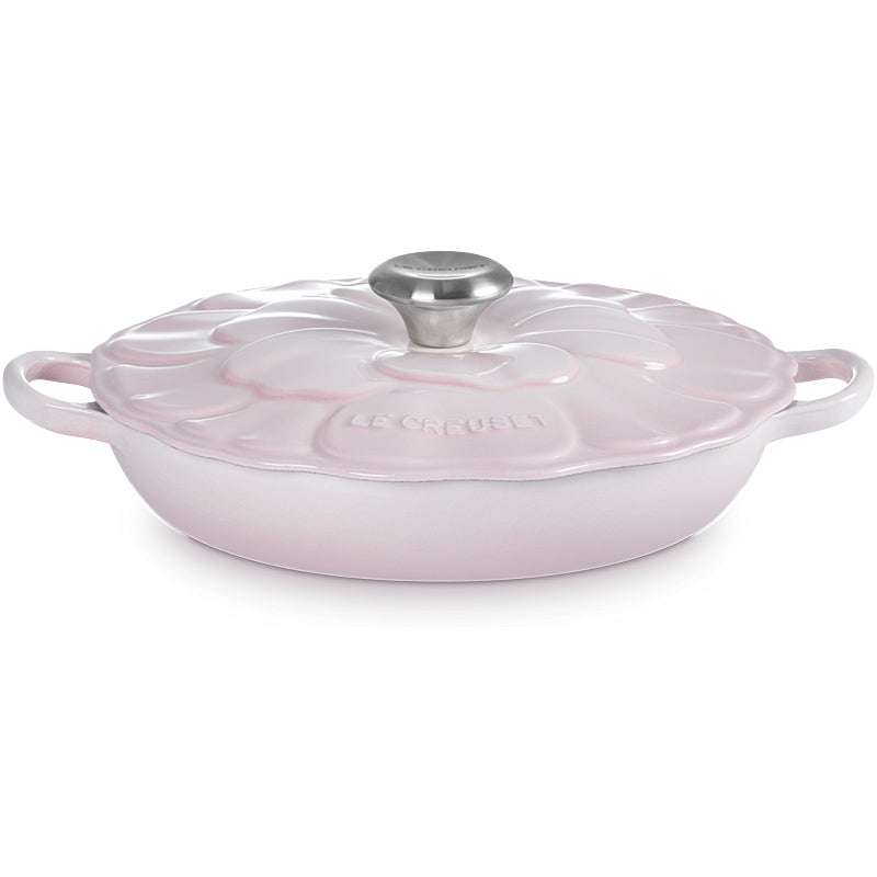 Le Creuset Gourmet Professional Pot Flower 26 cm Shell Pink with stainless steel lid knob