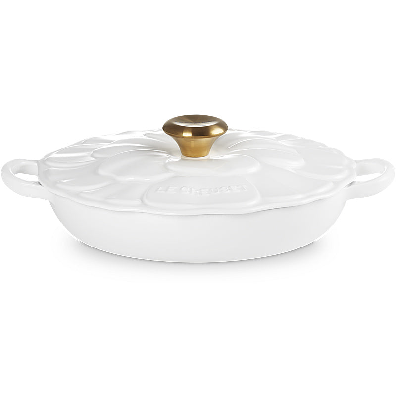 Le Creuset Gourmet Professional Pot Flower 26 cm White with gold-colored lid knob