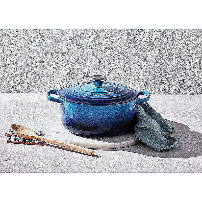 Le Creuset Bräter Signature rund 22 cm Azure - 2. Wahl - minimale Farbflecken