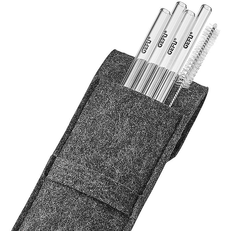 GEFU Glastrinkhalm FUTURE, 18 cm, 4 Stück in Filztasche 89491