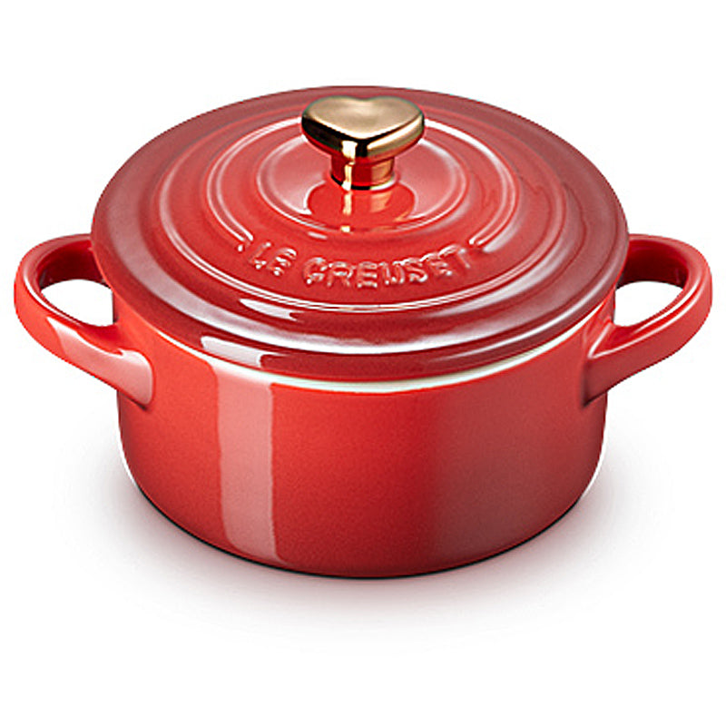 Le Creuset Mini Cocotte Kirschrot mit Herzknopf