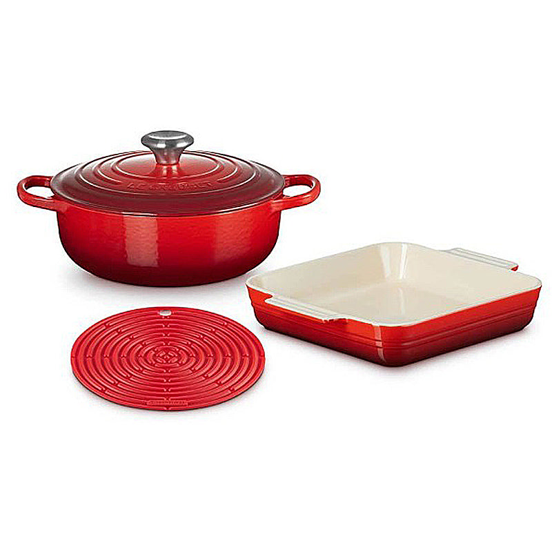 Le Creuset Guss, Steinzeug & Silikon-Set 3-tlg. Kirschrot