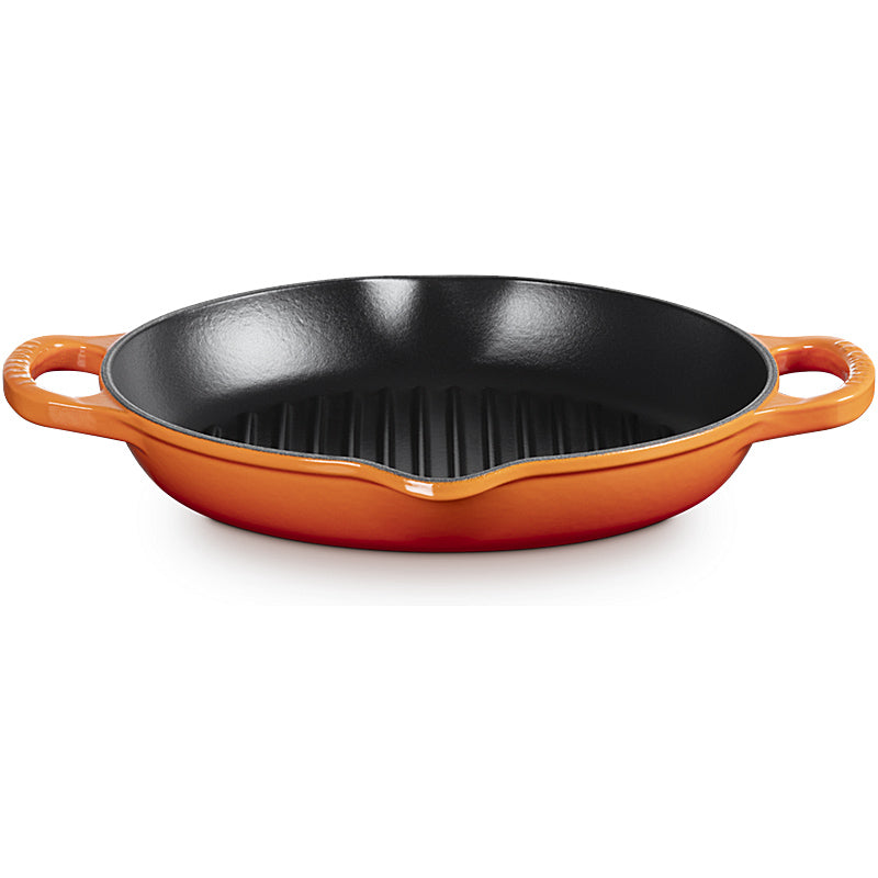Le Creuset Grillpfanne Signature rund mit zwei Griffen Ofenrot