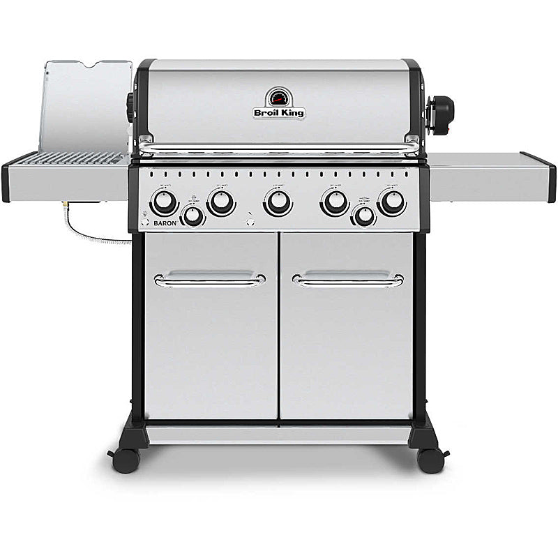 Broil King Baron S590 IR stainless steel gas grill including rotisserie set and infrared side burner