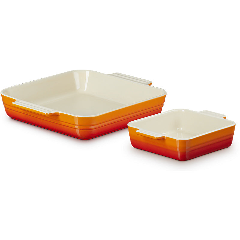 Le Creuset 2er-Set Auflaufform quadratisch Klassik 14/23 cm Ofenrot