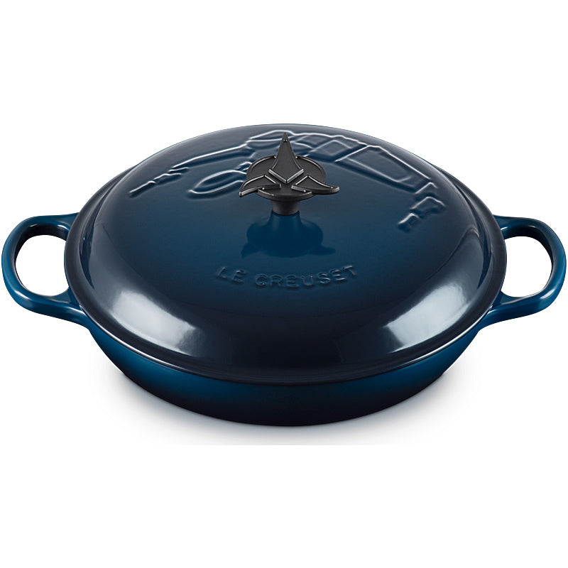 Le Creuset Klingonen Gourmet-Profitopf mit klingonischem Trefoil Deckelknopf 30cm Nuit aus Gusseisen