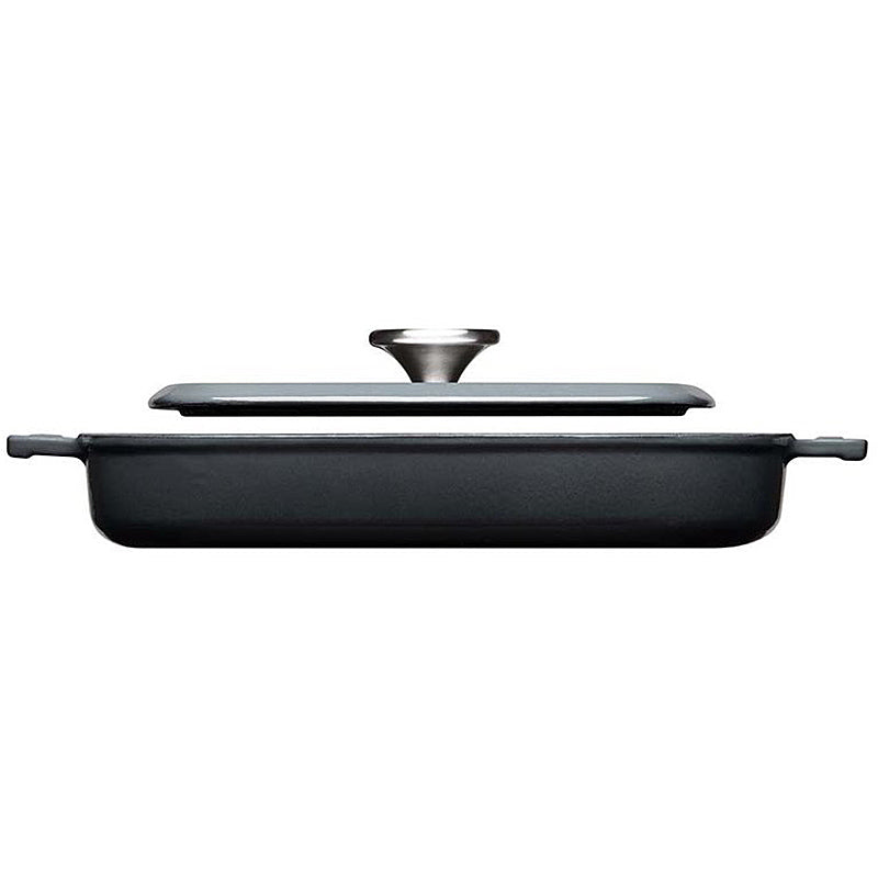 Woll Guss-Steakpfanne, viereckig, mit Rillen, inkl. Steakpresse und Silikongriffen - 24x24 cm, 624-2CI-030 Carbon Grey