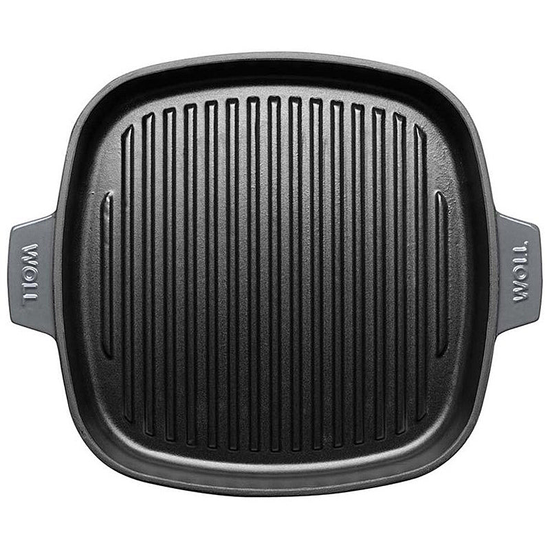 Woll Guss-Steakpfanne, viereckig, mit Rillen, inkl. Steakpresse und Silikongriffen - 24x24 cm, 624-2CI-030 Carbon Grey